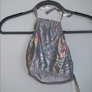 cropped metallic top